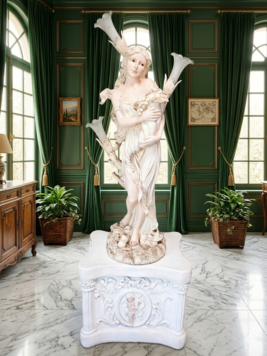 Lampara con Escultura de Mujer y Pedestal – Arte Decorativo Atemporal ✨🌿🪞
