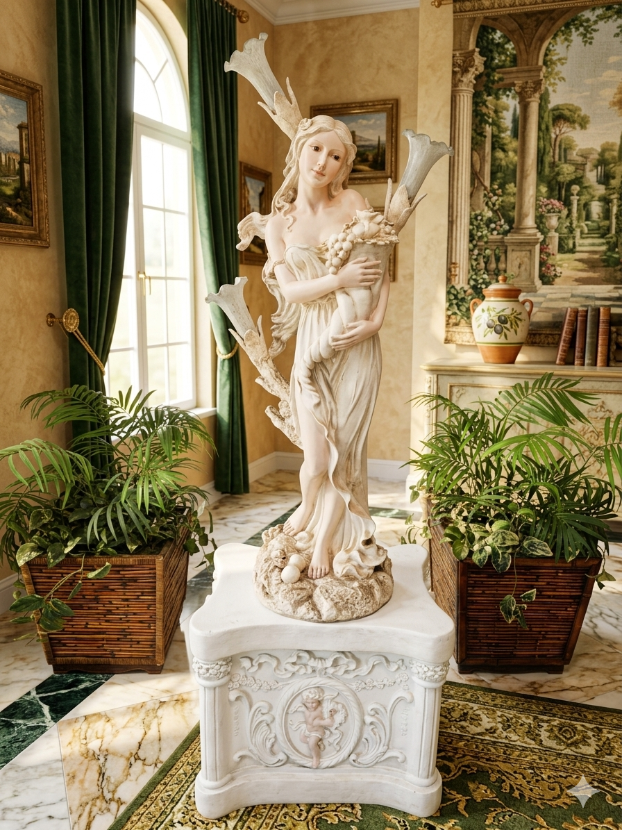 Lampara con Escultura de Mujer y Pedestal – Arte Decorativo Atemporal ✨🌿🪞