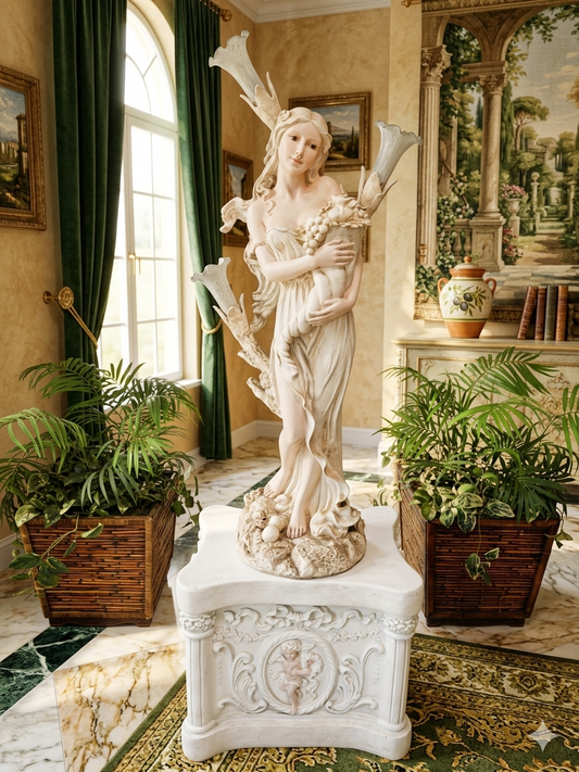 Lampara con Escultura de Mujer y Pedestal – Arte Decorativo Atemporal ✨🌿🪞