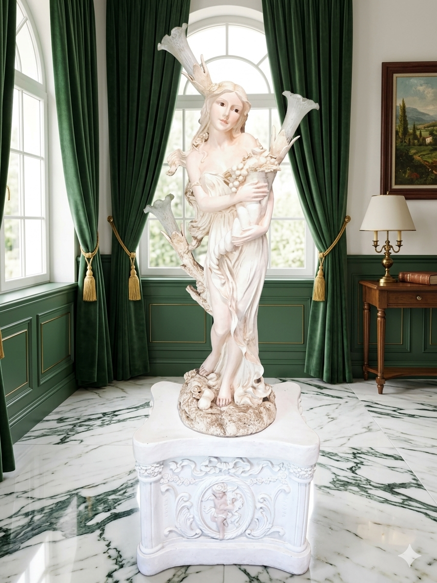 Lampara con Escultura de Mujer y Pedestal – Arte Decorativo Atemporal ✨🌿🪞