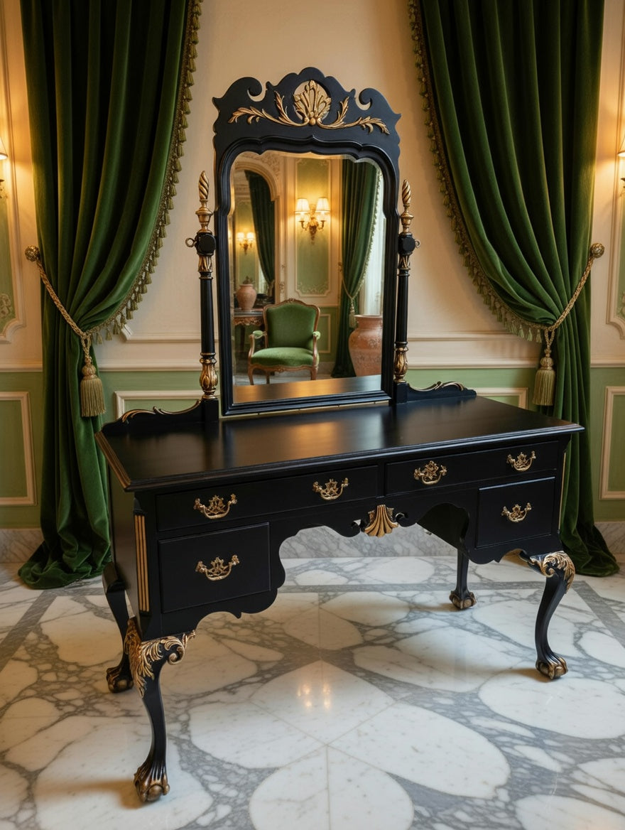 Tocador Chippendale – Negro con Detalles Dorados🌿
