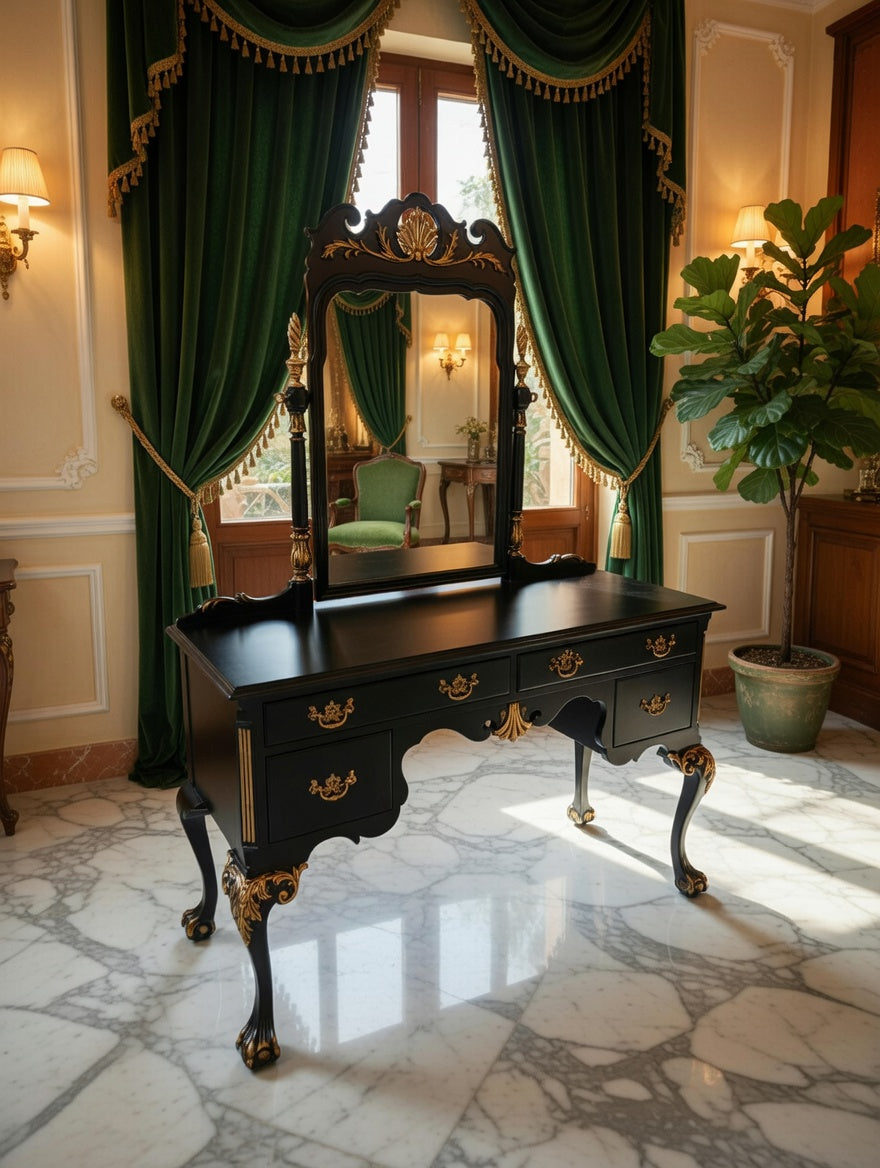 Tocador Chippendale – Negro con Detalles Dorados🌿
