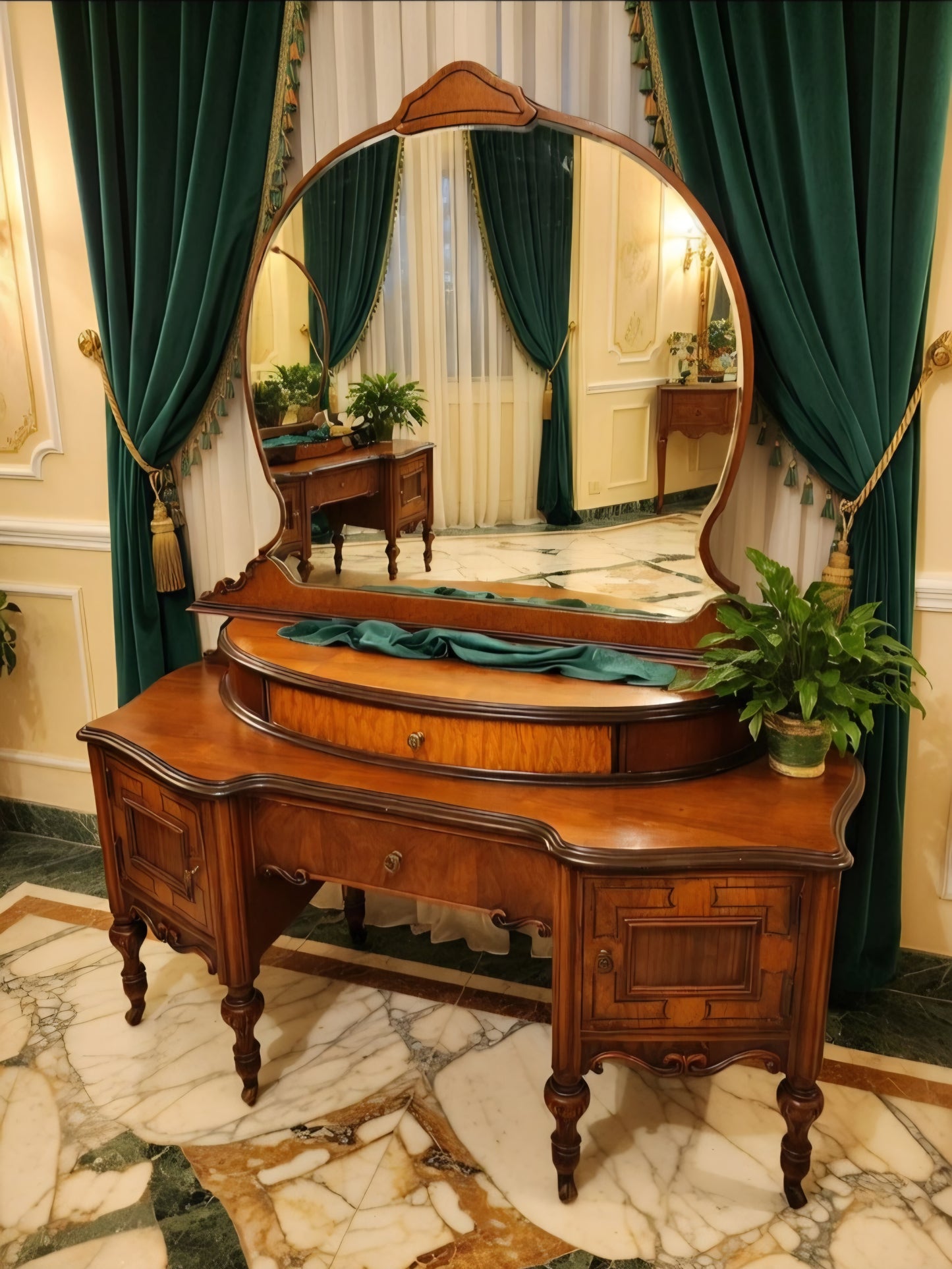 Louis XV Dressing Table with Mirror – Rococo Revival🌿