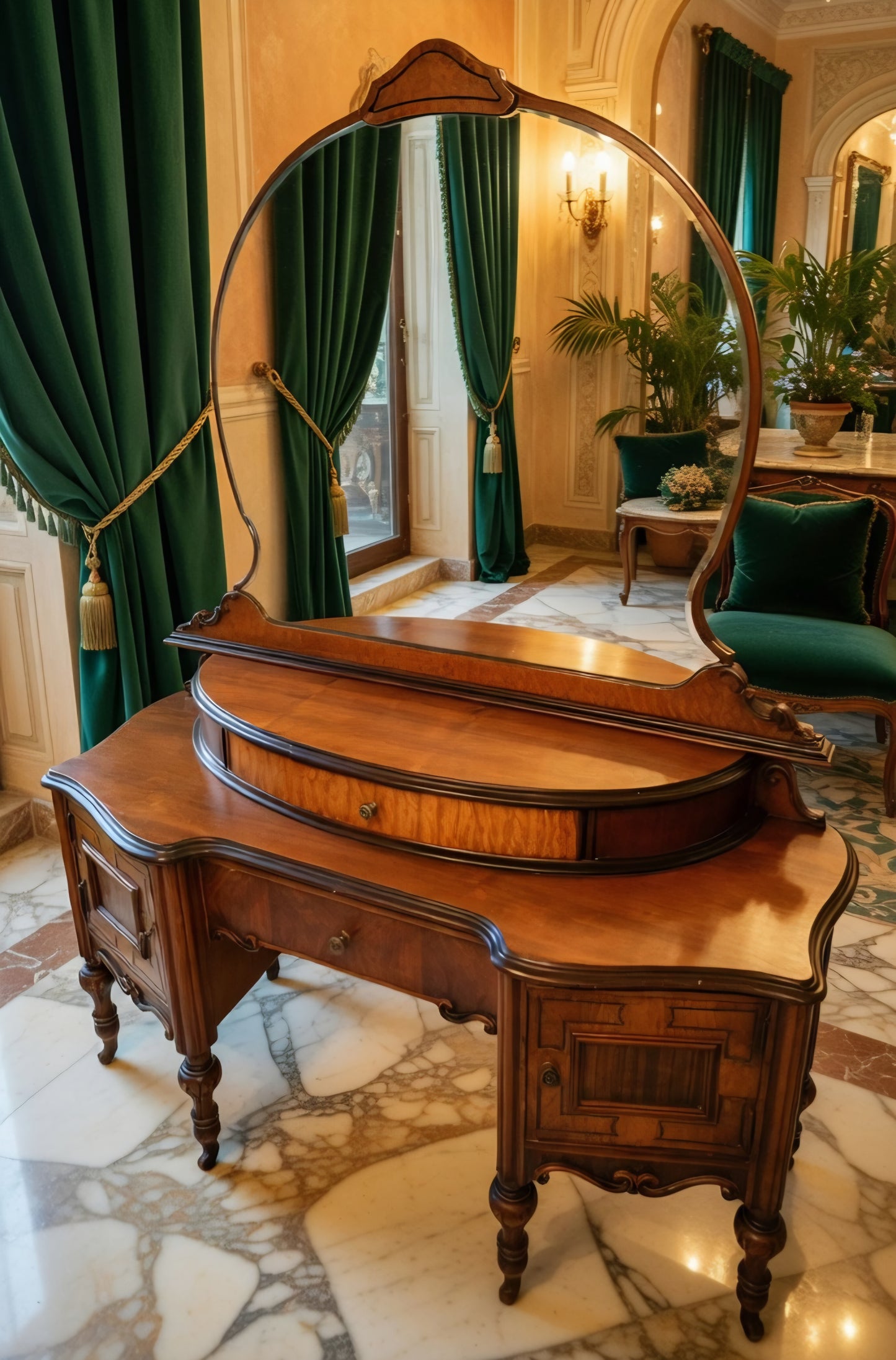 Louis XV Dressing Table with Mirror – Rococo Revival🌿