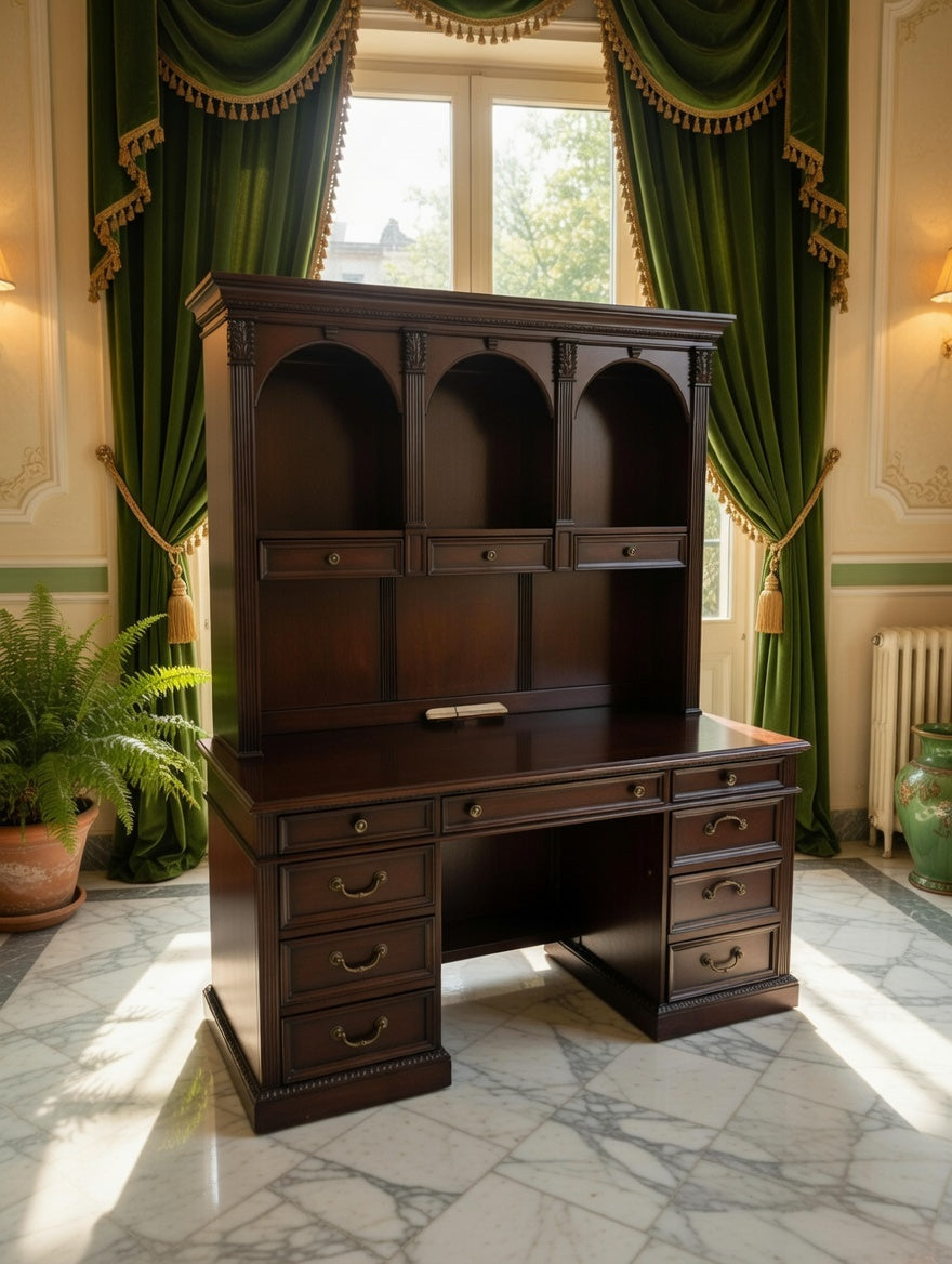 🏛️ Escritorio Ejecutivo Wynwood con Hutch de Madera Oscura Color Cereza – Rosarito Antiques 🪞🕰️🌿
