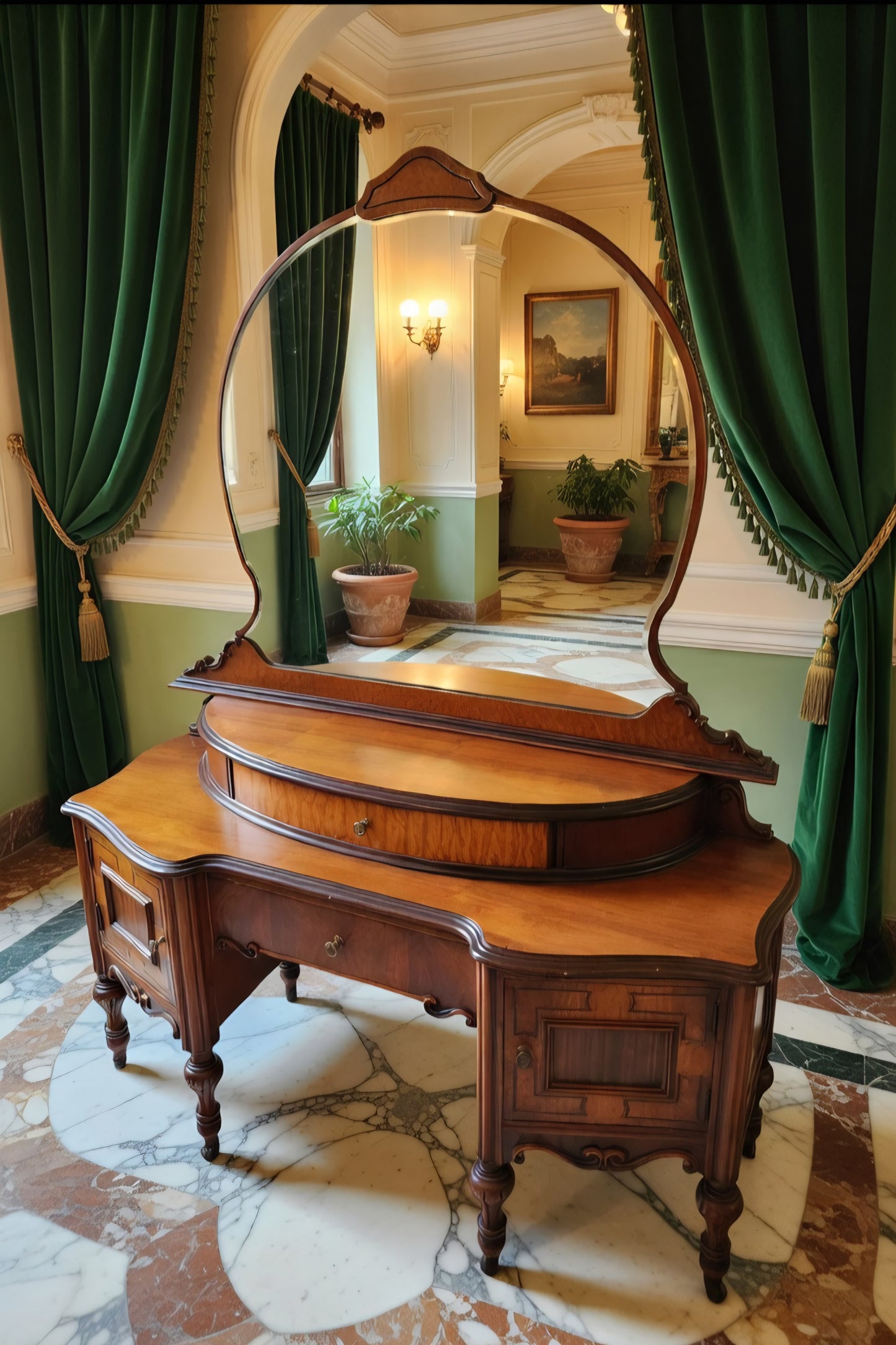 Louis XV Dressing Table with Mirror – Rococo Revival🌿