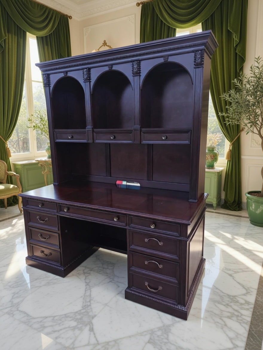 🏛️ Escritorio Ejecutivo Wynwood con Hutch de Madera Oscura Color Cereza – Rosarito Antiques 🪞🕰️🌿