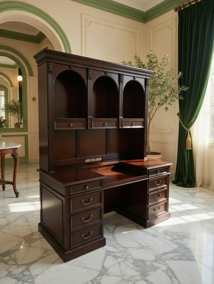 🏛️ Escritorio Ejecutivo Wynwood con Hutch de Madera Oscura Color Cereza – Rosarito Antiques 🪞🕰️🌿