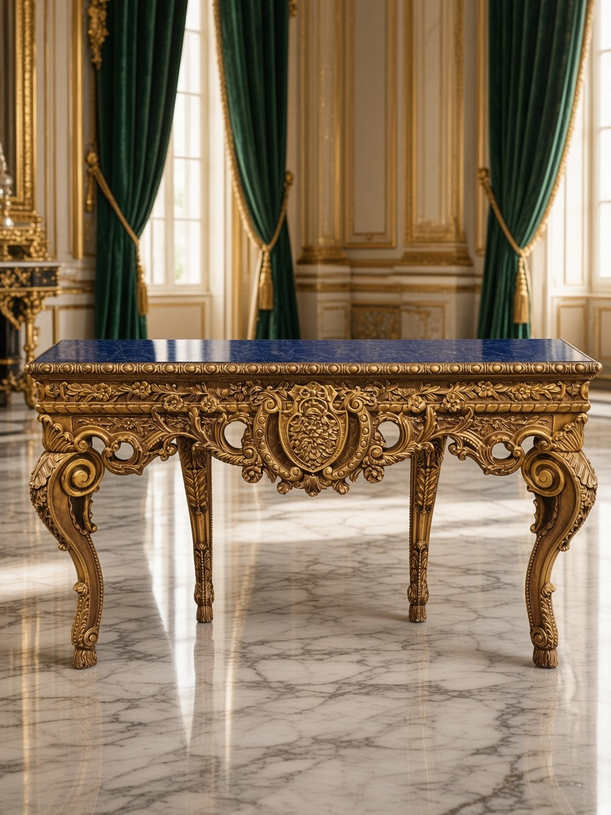 Carved Wooden Credenza with Black Marble Top – Timeless Baroque Elegance 🏛️🌟