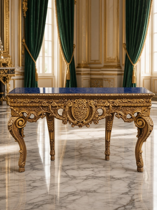 Carved Wooden Credenza with Black Marble Top – Timeless Baroque Elegance 🏛️🌟