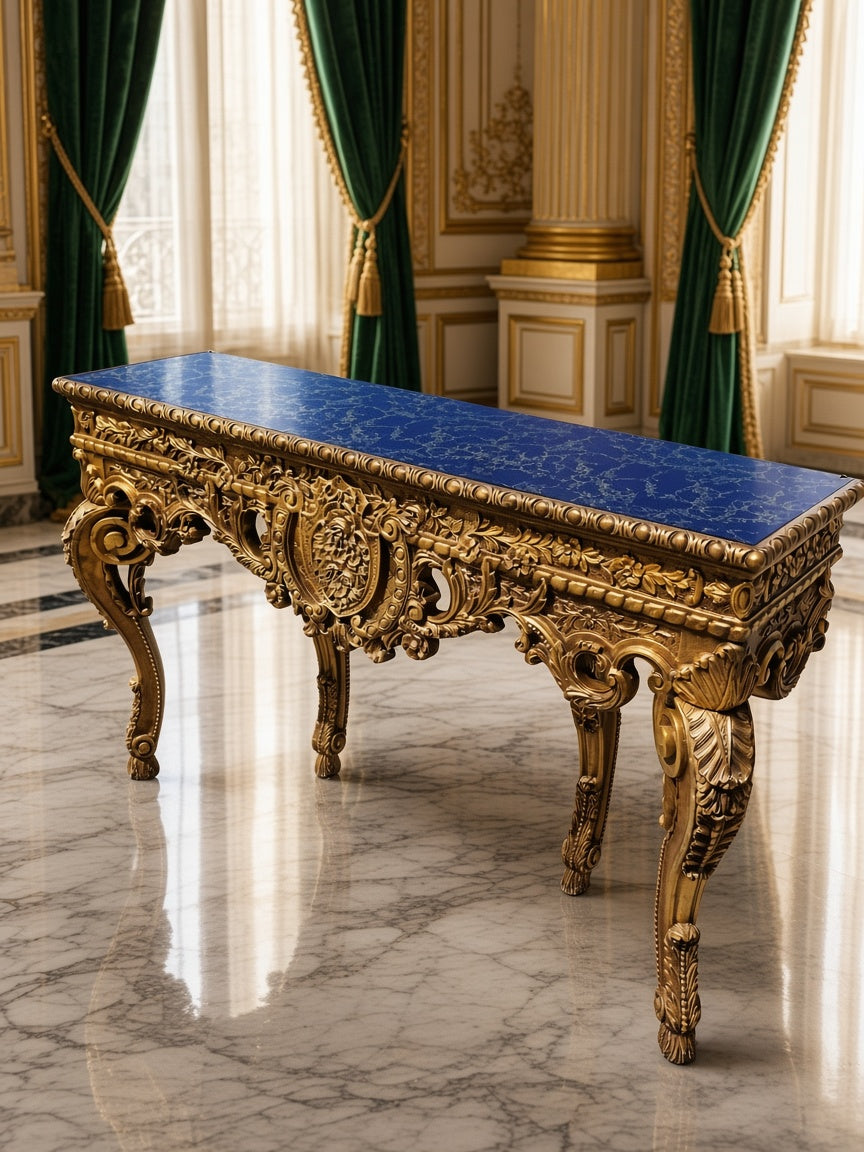 Carved Wooden Credenza with Black Marble Top – Timeless Baroque Elegance 🏛️🌟