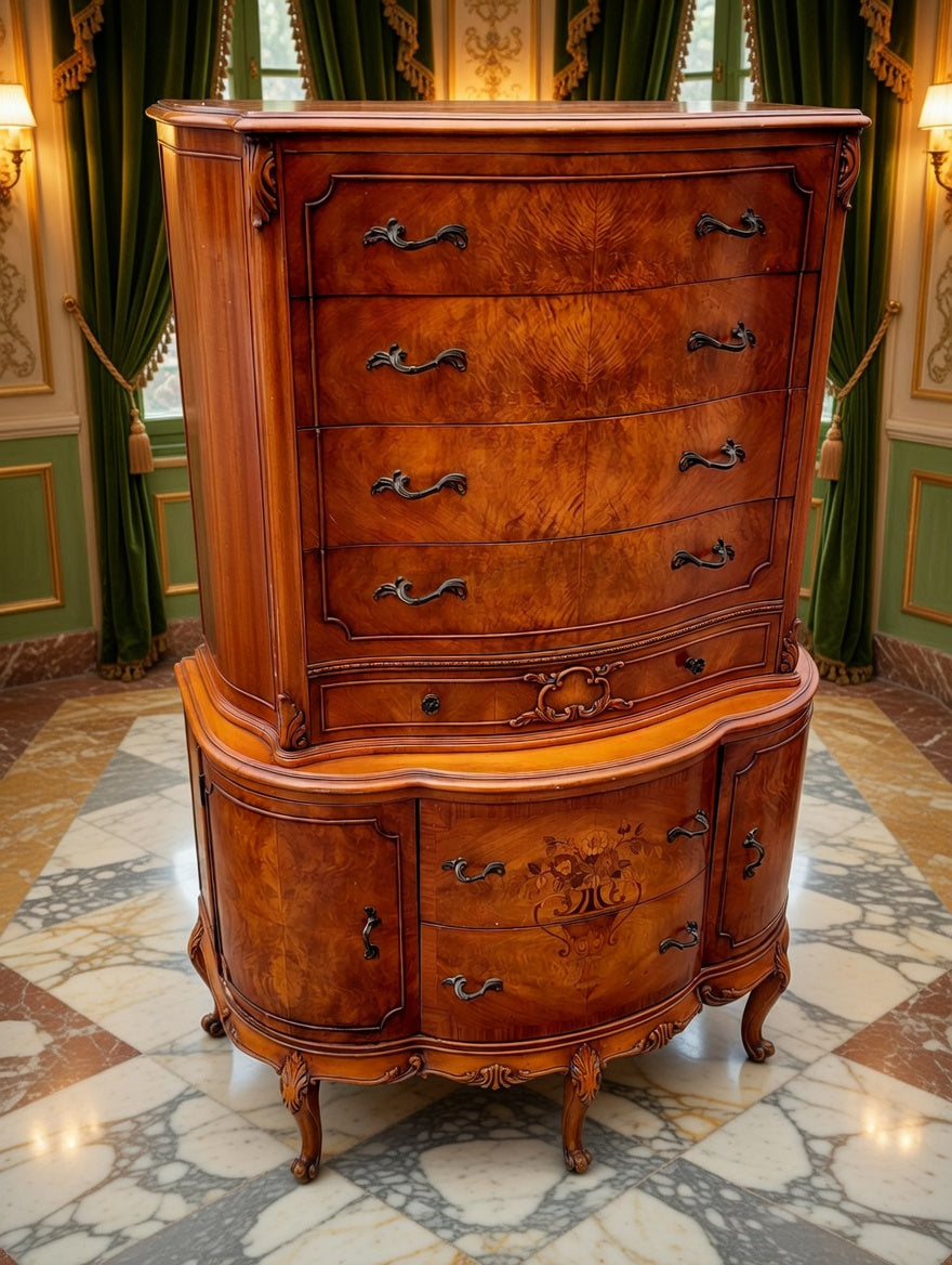 Antique Carved Dresser with Flamed Wood Veneer🍃🏺